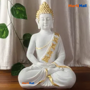 White & Gold Polymarble Buddha for Home Decor | 10 inch Buddha| White & Gold
