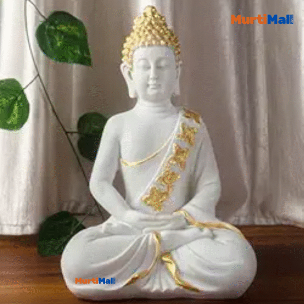 White & Gold Polymarble Buddha for Home Decor | 10 inch Buddha| White & Gold