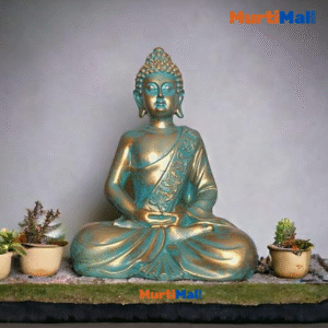 Golden Green Polymarble Buddha Statue for Home Decor | 10inch