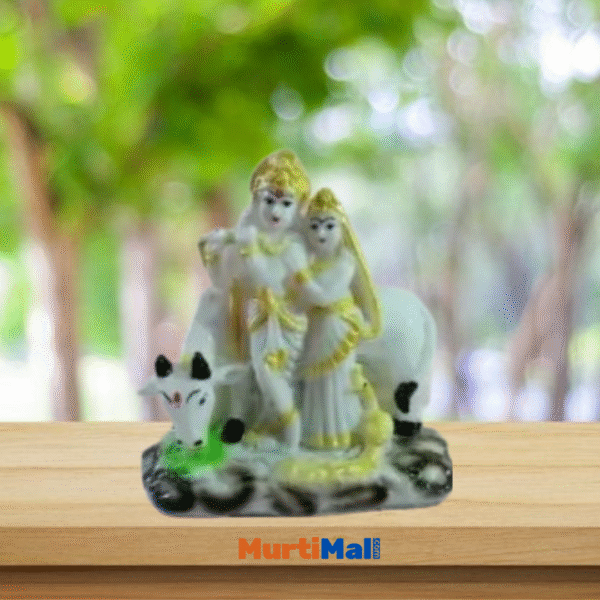 RadhaKrishna Polymarble Murti for Pooja Ghar| White