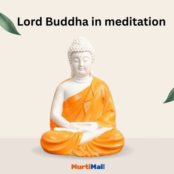 Handcrafted Polymarble Meditating Lord Buddha in Orange | Lord Gautam Buddha Murti - Image 2