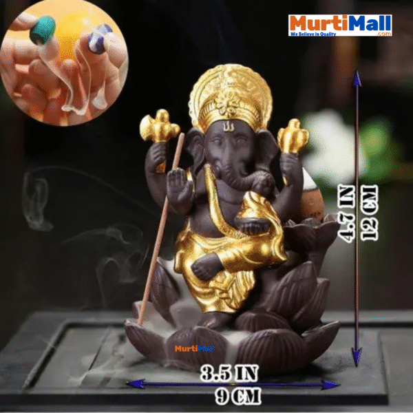 Lord Ganesh with Backlow Incense Burner for Home/Office Worship Area | 51 Backflow Incense Cones Free