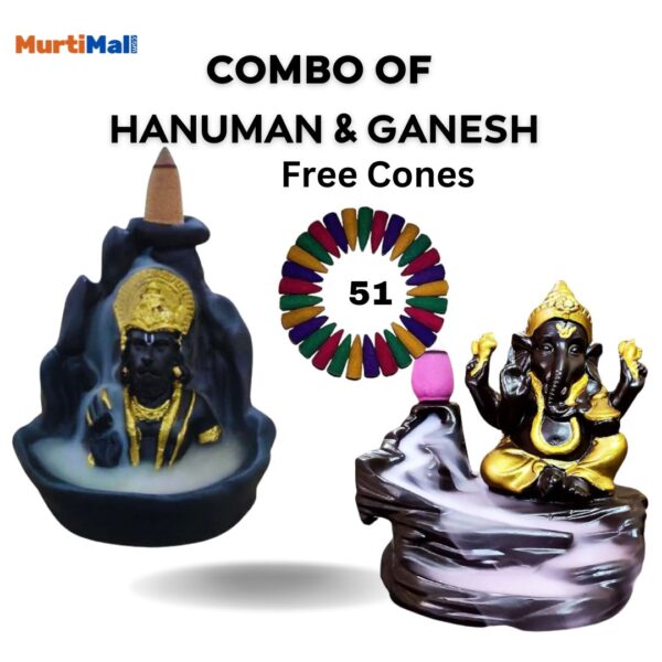 Combo pack of 2 Smoke Fountains | Lord Hanuman & Ganesha Statue | Black