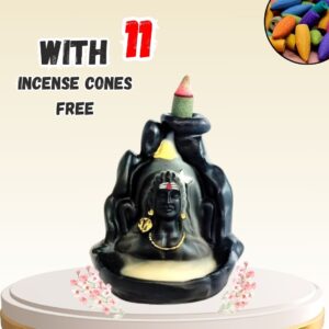 Adiyogi Shiva Statue Smoke Fountain for Home and Office Decor with 11 Free Backflow Incense Cones