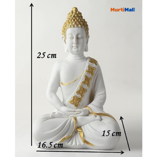 White & Gold Polymarble Buddha for Home Decor | 10 inch Buddha| White & Gold - Image 2