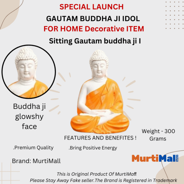 Handcrafted Polymarble Meditating Lord Buddha in Orange | Lord Gautam Buddha Murti - Image 4