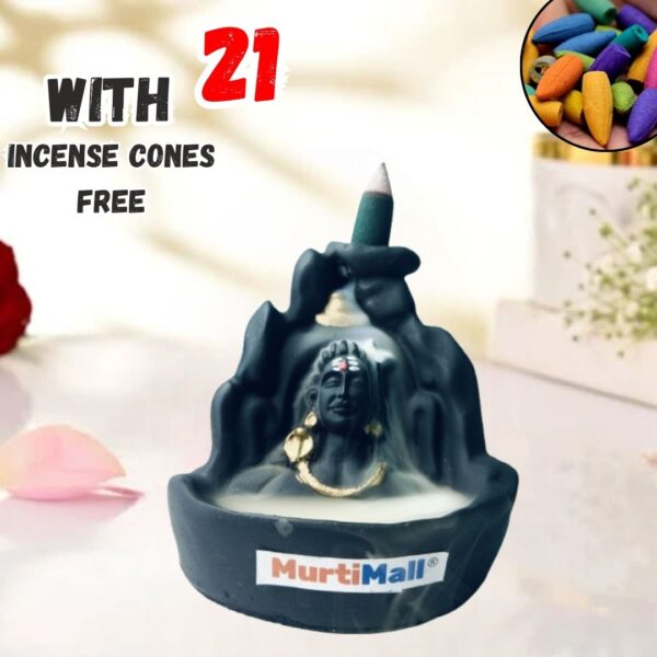 Lord Adiyogi Shiva Smoke Fountain for Home Decor Item| 21 Free Incense Cones| Black