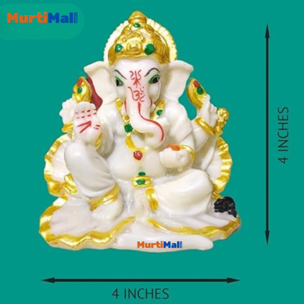Cute White Polymarble Lord Ganesh for Home/Office Temple - Image 2