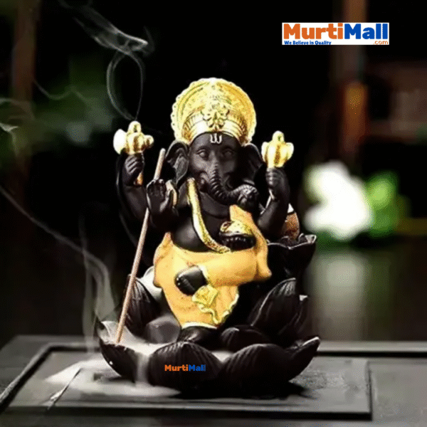 Lord Ganesh with Backlow Incense Burner for Home/Office Worship Area | 51 Backflow Incense Cones Free - Image 3
