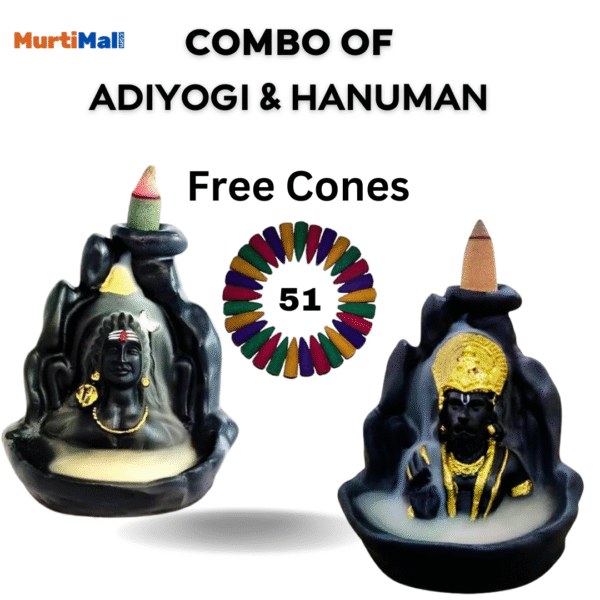 Combo Pack of Adiyogi & Hanuman Smoke Fountain | 51 Free Incense Cone