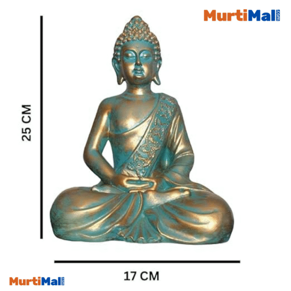 Golden Green Polymarble Buddha Statue for Home Decor | 10inch - Image 3