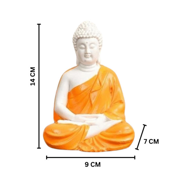 Handcrafted Polymarble Meditating Lord Buddha in Orange | Lord Gautam Buddha Murti - Image 3