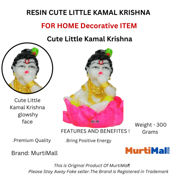 Cute Little Kamal Krishna Murti for Home and Car Dashboard | White - Image 4