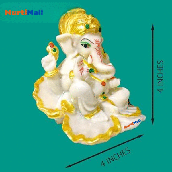 Cute White Polymarble Lord Ganesh for Home/Office Temple - Image 3