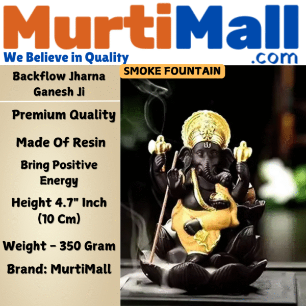 Lord Ganesh with Backlow Incense Burner for Home/Office Worship Area | 51 Backflow Incense Cones Free - Image 4