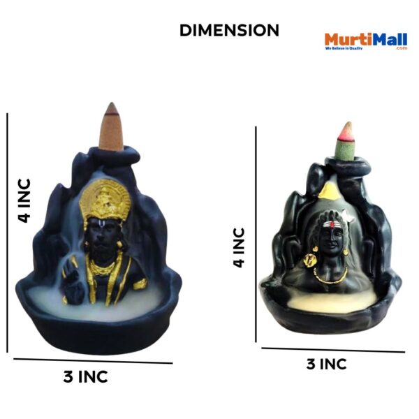 Combo Pack of 2 Smoke Fountain's “Lord Adiyogi & Hanuman Statue” for Home Decor | Black| 101 Free Incense Cones - Image 2
