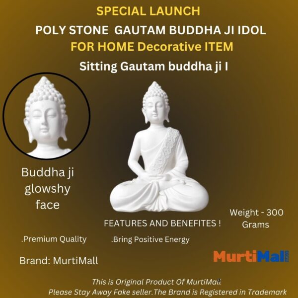 White Polymarble Buddha in Big 10inch for Home Decoration - Image 4