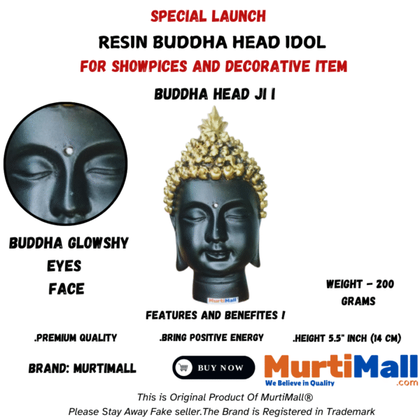 Beautiful Buddha Head Showpiece for Home Decor | Golden Black - Image 4