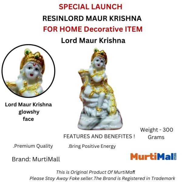 Cute Mor Krishna White Murti for Home Pooja Ghar - Image 6