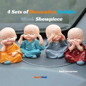 Showpiece and Gift Idol Baby Monk Buddha Multicoloured Figurines Statue Set of 4 pieces with Box Packing