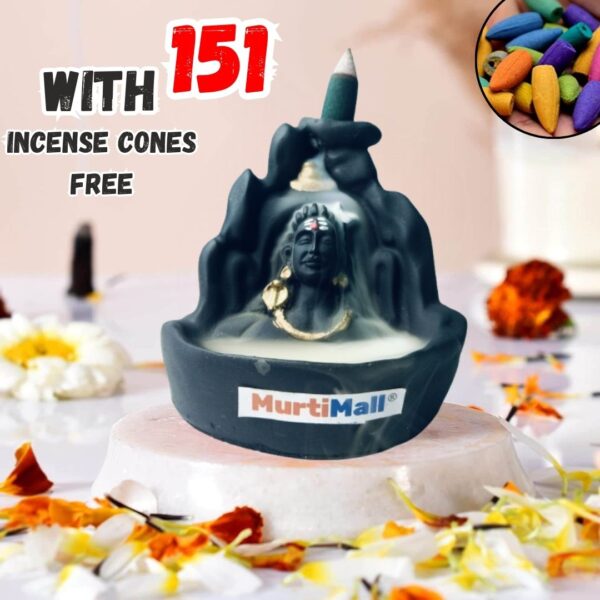 Lord Adiyogi Shiva Smoke Fountain for Home Decor Item| 151 Free Incense Cones| Black