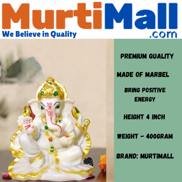 Cute White Polymarble Lord Ganesh for Home/Office Temple - Image 5
