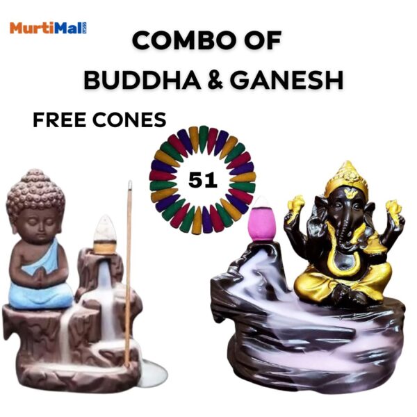 Combo Pack of 2 Smoke Fountains for Home Decor| Lord Ganesh & Buddha | 51 Cones Free