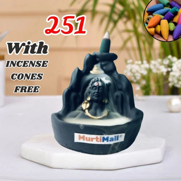 Lord Adiyogi Shiva Smoke Fountain for Home Decor Item| 251 Free Incense Cones| Black