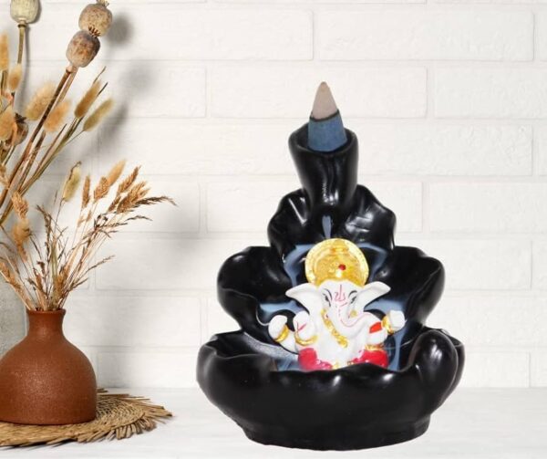 Cute Lord Ganesh with Adjustable Backflow Burner | 11 Incense Cones Free | White Red - Image 2