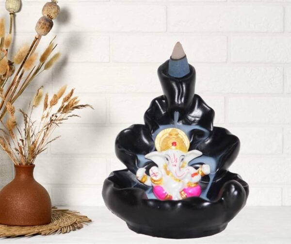 Cute Lord Ganesh with Adjustable Backflow Burner | 201 Incense Cones Free | White Pink - Image 2