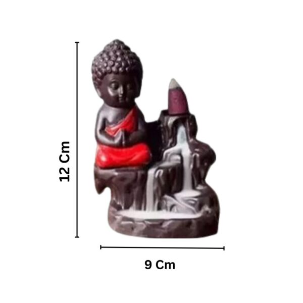 Red Meditation Buddha Smoke Fountain for Home Decor Area with 11 Incense Cones | Red - Image 2