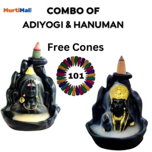 Combo Pack of 2 Smoke Fountain's “Lord Adiyogi & Hanuman Statue” for Home Decor | Black| 101 Free Incense Cones