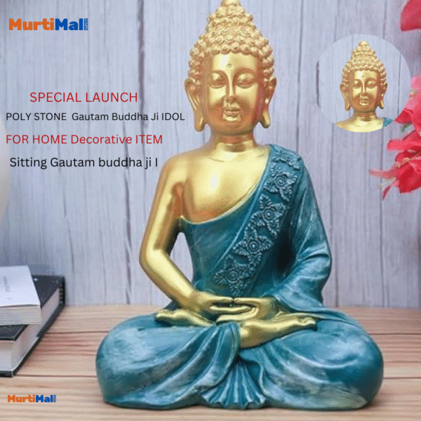 Blue Polymarble Buddha in Big size for Home Decor| 10inch Buddha | Blue - Image 4