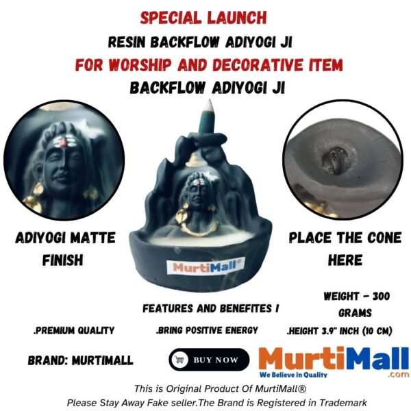 Lord Adiyogi Shiva Smoke Fountain for Home Decor Item| 251 Free Incense Cones| Black - Image 6