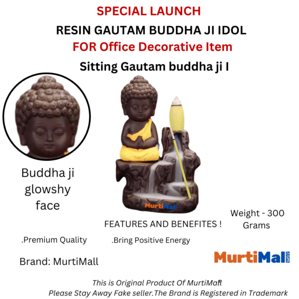 Meditation Buddha Smoke Fountain for Home Decor with 51 Cones| Yellow - Image 4