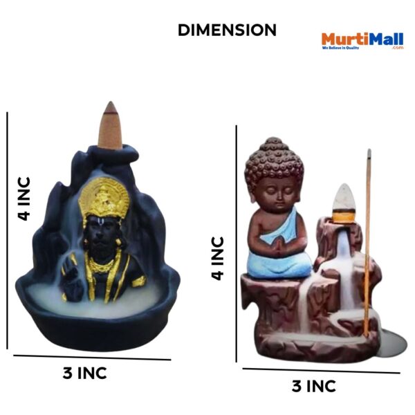 Combo Pack of 2 Smoke Fountains | Lord Buddha & Hanuman | Black| 51 Incense Cones Free - Image 3