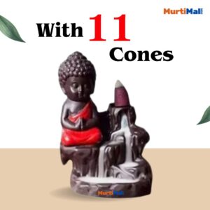 Red Meditation Buddha Smoke Fountain for Home Decor Area with 11 Incense Cones | Red