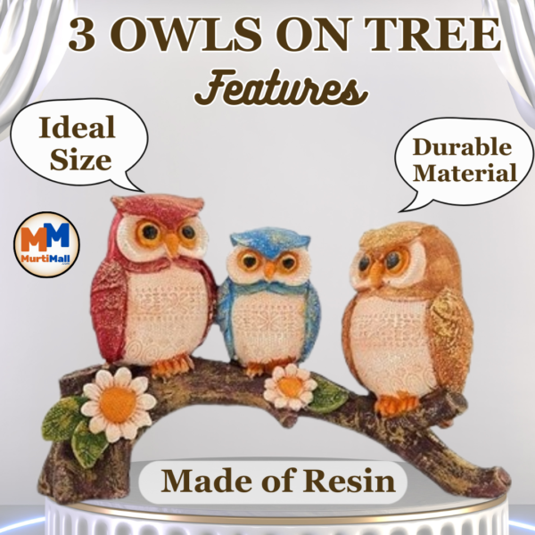 MurtiMall 3 Owl on Tree Showpiece Resin Statue for Home Decor - Image 6