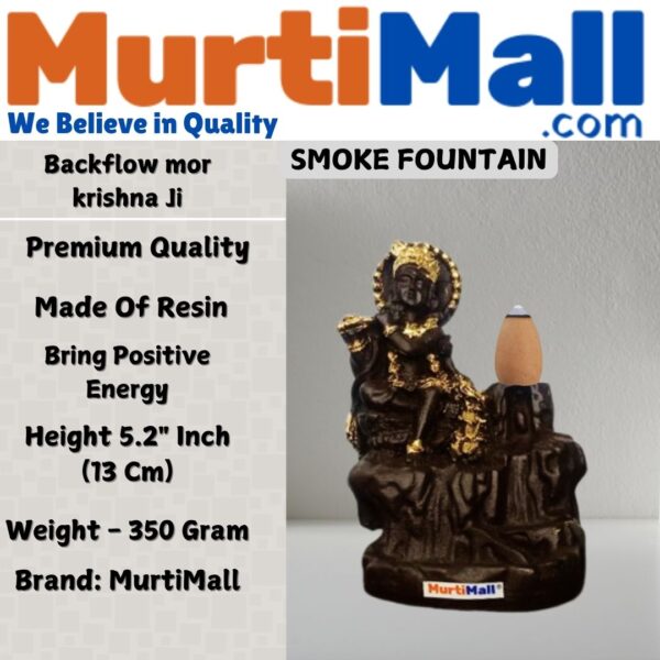 The Perfect Statue for Your Temple: Flute Krishna Smoke Fountain with 11 Backflow Incense Cones - Image 5