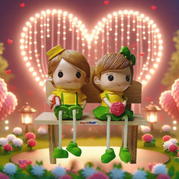 Cute Boy & Girl Hanging Legs Showpiece – Romantic Decor for Shelf