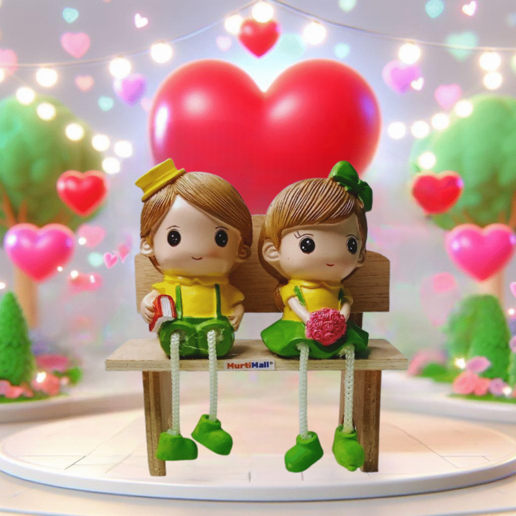 cute boy and girl hanging legs showpiece