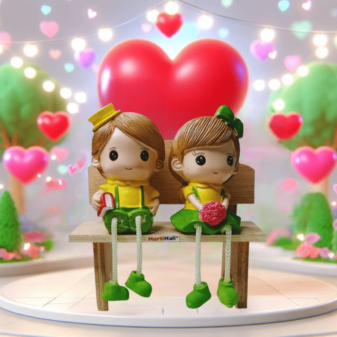 cute boy and girl hanging legs showpiece