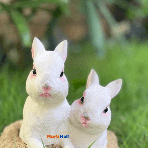 Twin Rabbits Marble Figurine Set