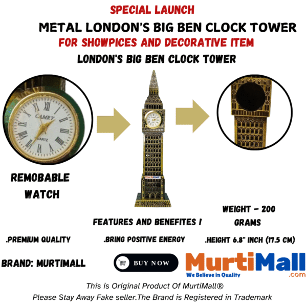 MurtiMall metal London's Big Ben Clock Tower For Showpiece & Decorative Item. - Image 5