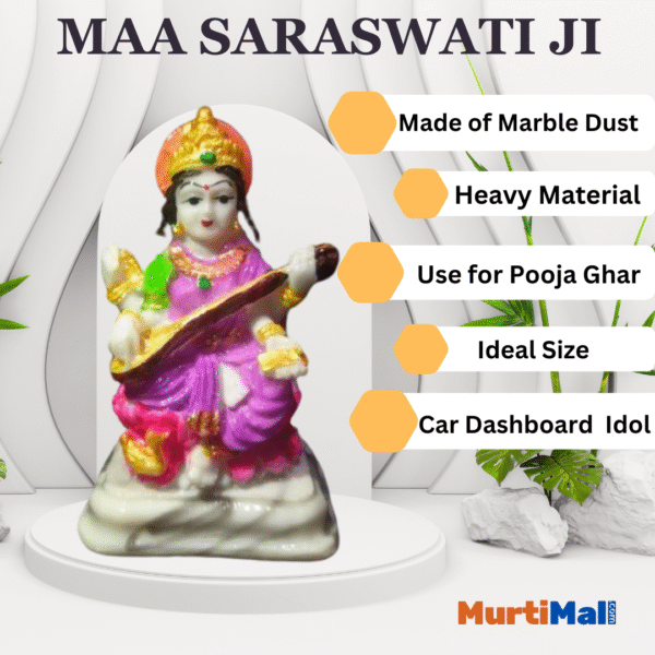 Saraswati Murti – Goddess of Wisdom Idol for Learning & Home Temple Decor - Image 5