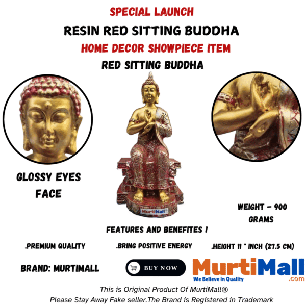 Red Buddha Statue – Peaceful Decor for Home, Office & Meditation - Image 4