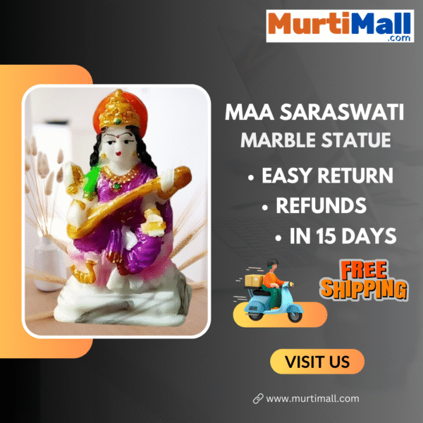 Saraswati Murti – Goddess of Wisdom Idol for Learning & Home Temple Decor - Image 6