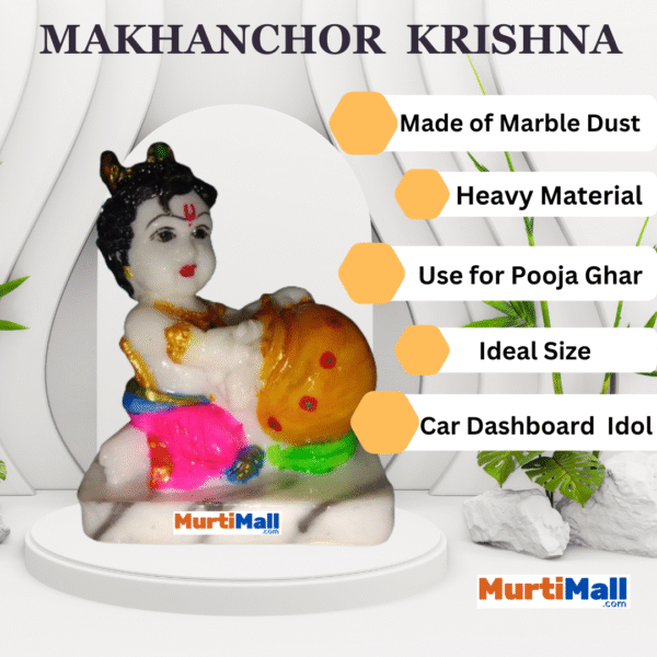 Makhan Krishna – Adorable Bal Krishna Idol for Love, Joy & Home Decor - Image 6