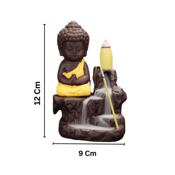 Handmade Yellow Buddha Backflow Idol for Home Décor with 11 Incense Cones - Image 3