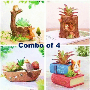 Combo of 4 Flower Pots – Book, Owl, Holiday & Boat Designs